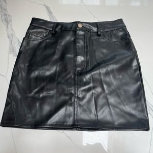 Black leather mini skirt